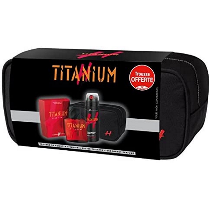 H - Coffret Titanium pour HOMME - Trousse de toilette + Eau de Toilette +  Déodorant
