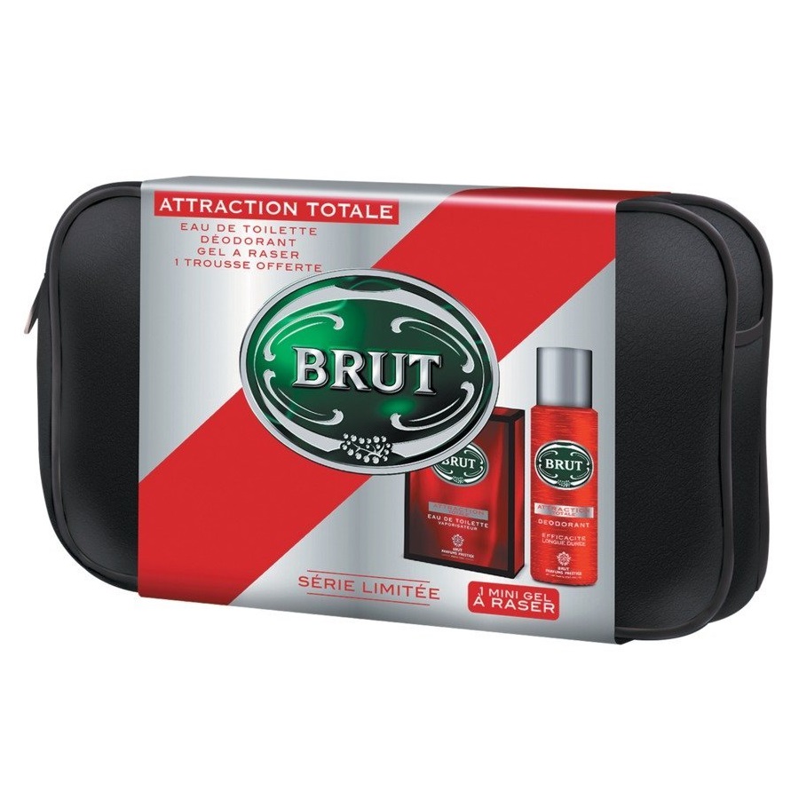 BRUT - Coffret Brut Attraction Totale Eau de Toilette + Dodorant + Gel  Raser + Trousse de Toilette