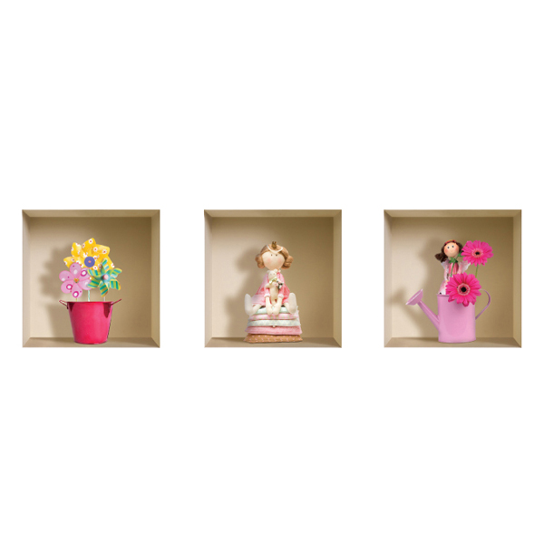 NISHA - Dcoration Stickers Illusion 3D Funny Flowers 32cmx32cm - Lot de 3