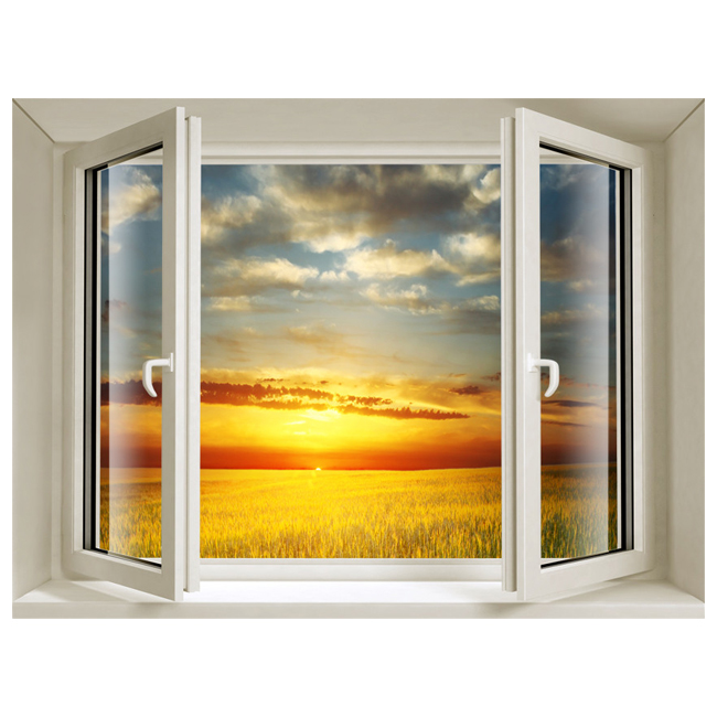 NISHA - Dcoration Stickers Illusion 3D Fentre vue sur un coucher de soleil 49cmx69cm