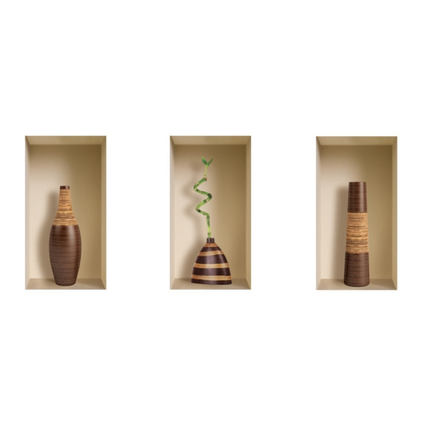 NISHA - Dcoration Stickers Illusion 3D Vases Balinai 22cmx42cm - Lot de 3