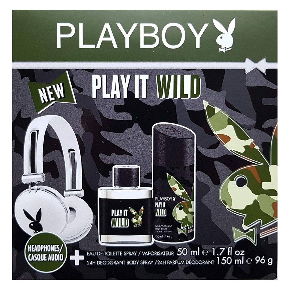 PLAYBOY - Coffret Eau de toilette 50 ml + Dodorant 24h 150 ml + Casque audio blanc - Play It Wild